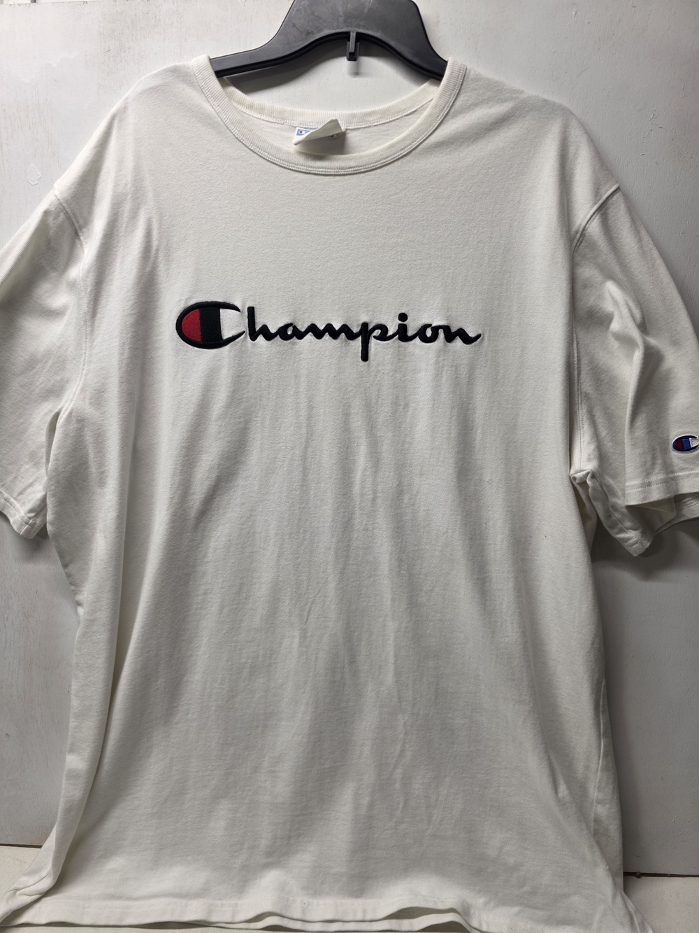 Vintage Y2K Champion T Shirt Mens 2XL White Embroidered Script Logo Spellout XXL - Picture 1 of 10